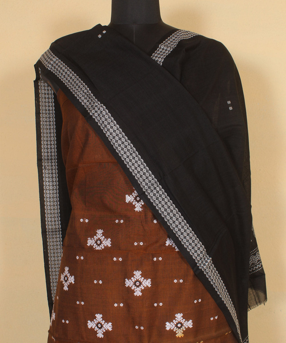 Brown white handwoven cotton bomkai dress material