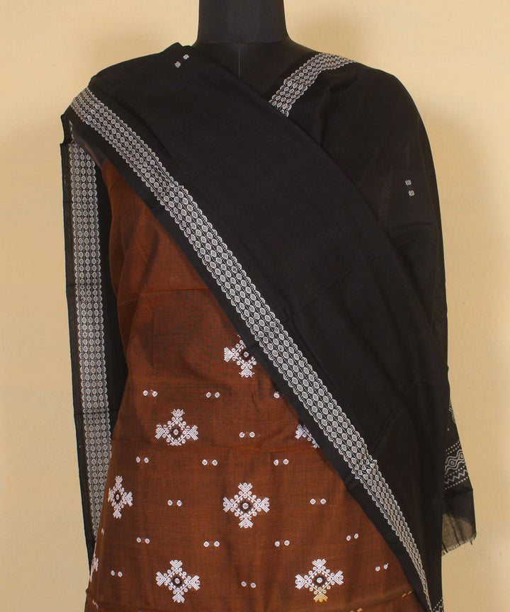 Brown white handwoven cotton bomkai dress material