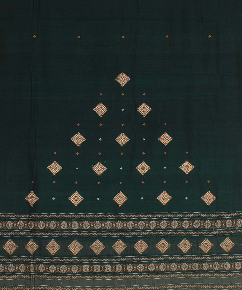 Dark green offwhite handwoven cotton bomkai dress material