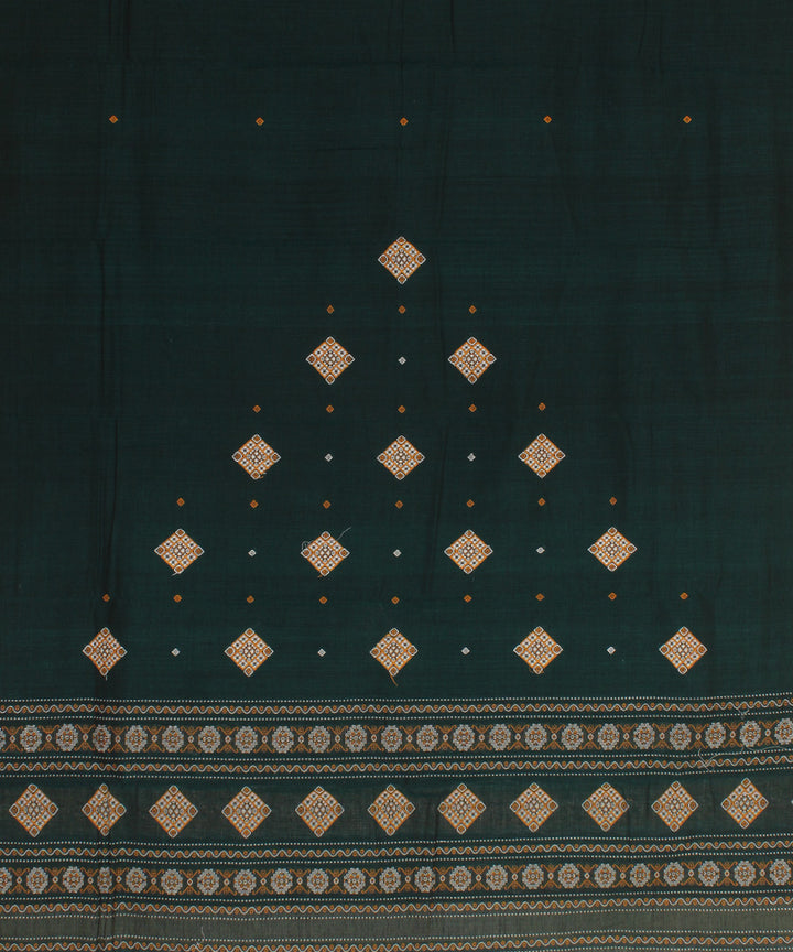 Dark green offwhite handwoven cotton bomkai dress material