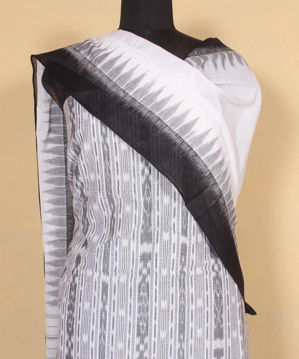 Offwhite black handwoven cotton nuapatna dress material