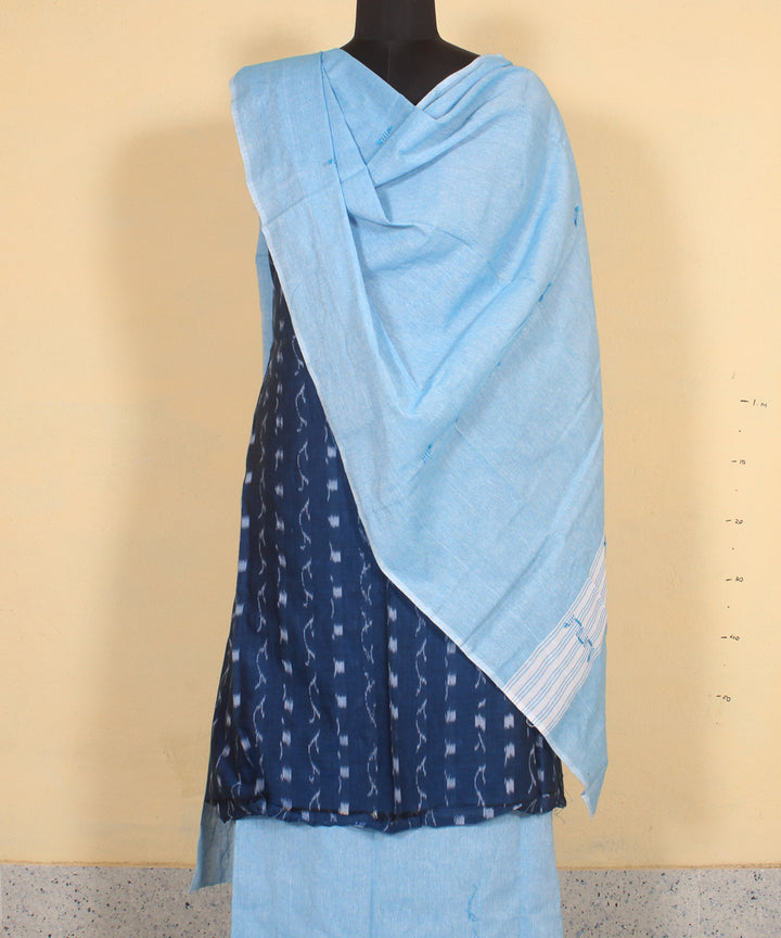 Navy blue grey handwoven cotton nuapatna dress material