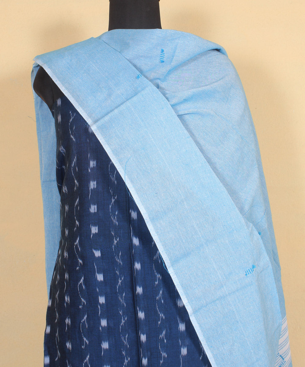 Navy blue grey handwoven cotton nuapatna dress material