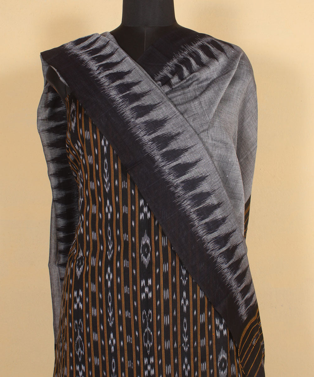 Black offwhite handwoven cotton nuapatna dress material