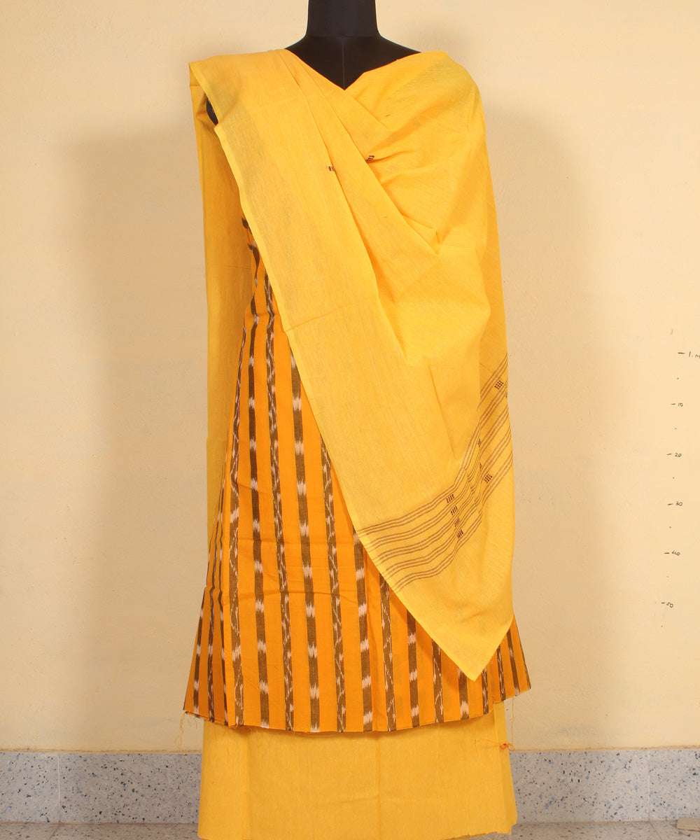 Yellow Dharwad Cotton Dress Material With Woven Borders