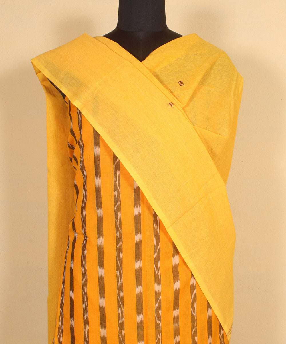 Yellow black handwoven cotton nuapatna dress material