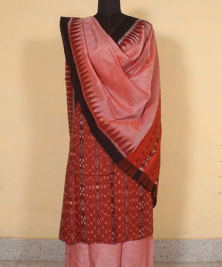 Brown offwhite handwoven cotton nuapatna dress material