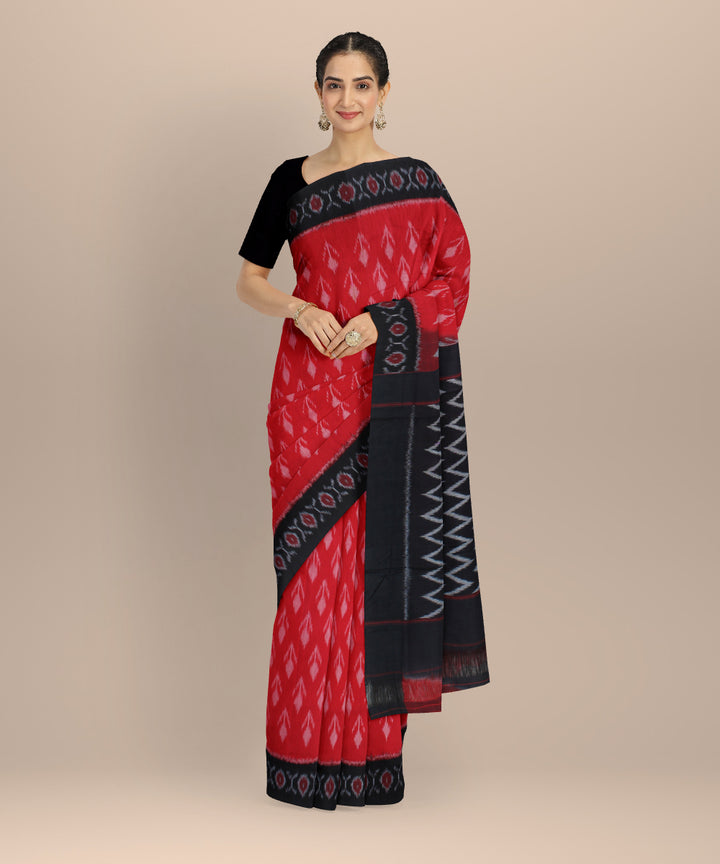 Red black handloom pochampally ikat cotton saree