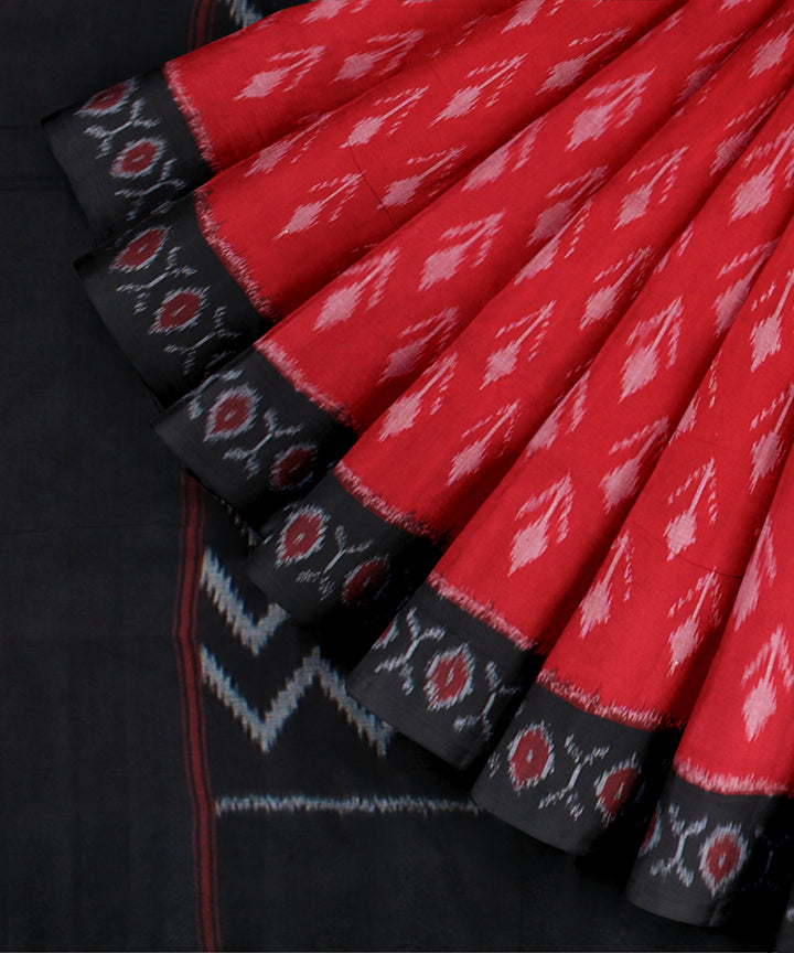 Red black handloom pochampally ikat cotton saree
