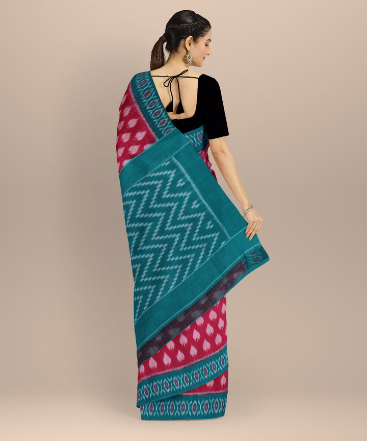 Pink green cotton handloom pochampally ikat saree