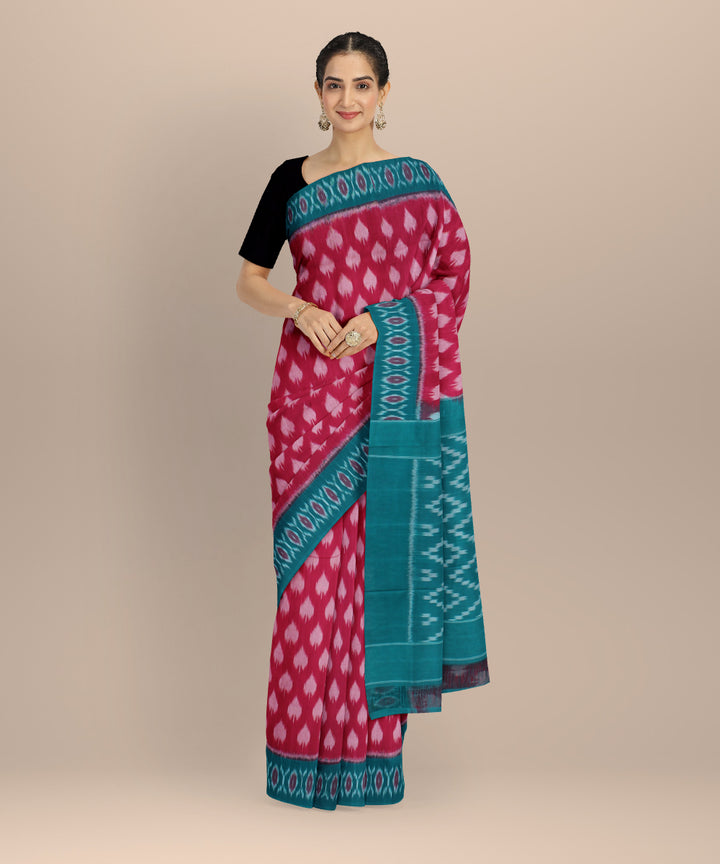 Pink green cotton handloom pochampally ikat saree