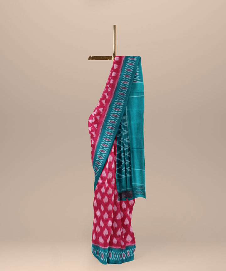 Pink green cotton handloom pochampally ikat saree