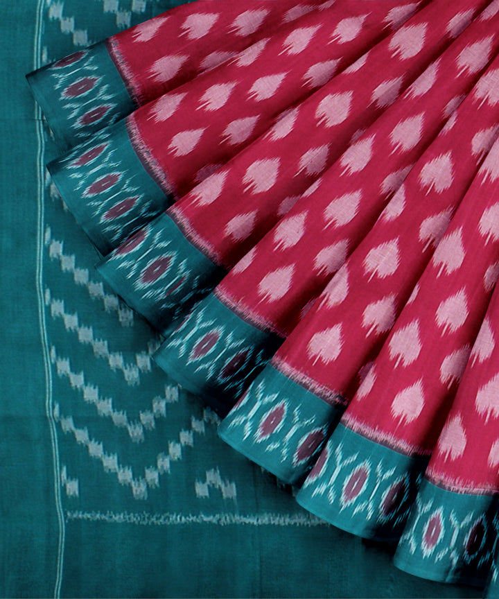 Pink green cotton handloom pochampally ikat saree