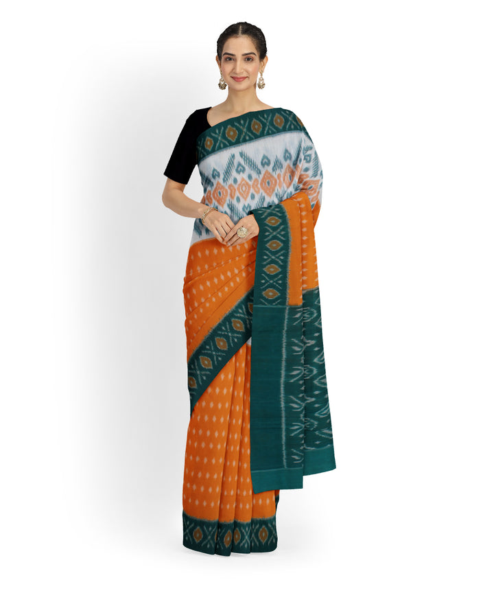 Mustard green handloom cotton pochampally ikat saree