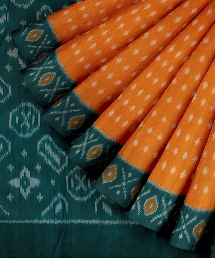 Mustard green handloom cotton pochampally ikat saree