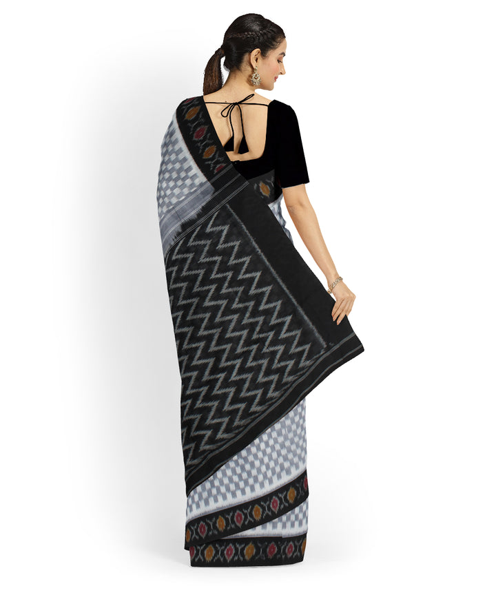 Grey black handloom cotton pochampally ikat saree