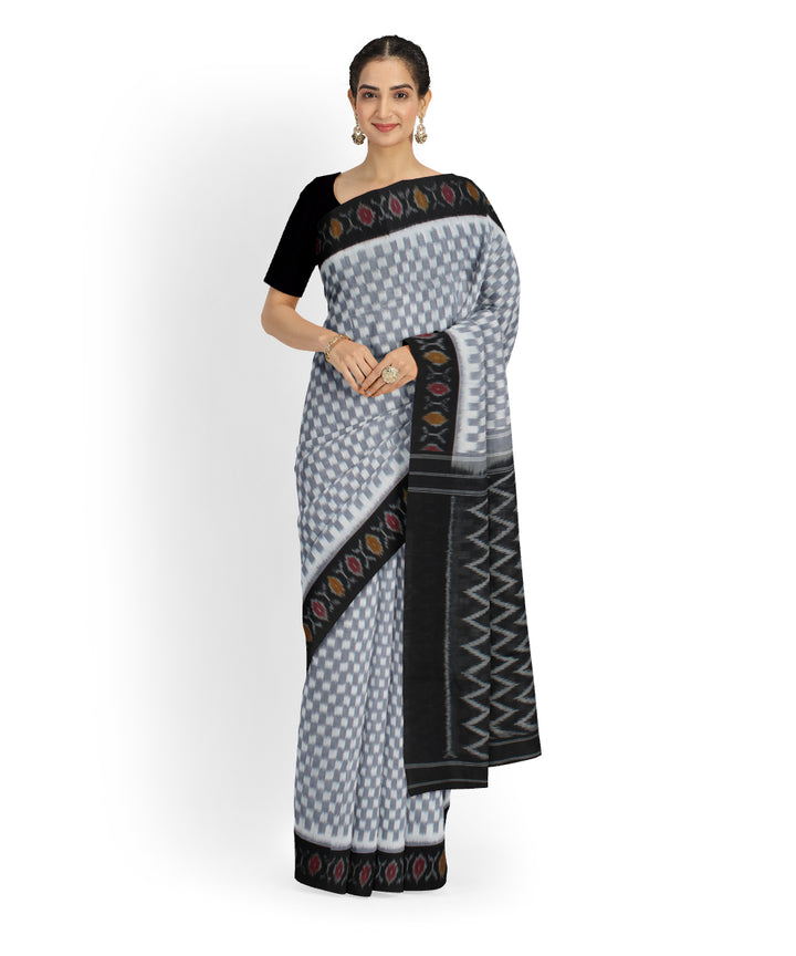 Grey black handloom cotton pochampally ikat saree