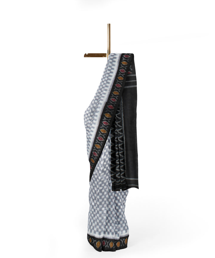 Grey black handloom cotton pochampally ikat saree