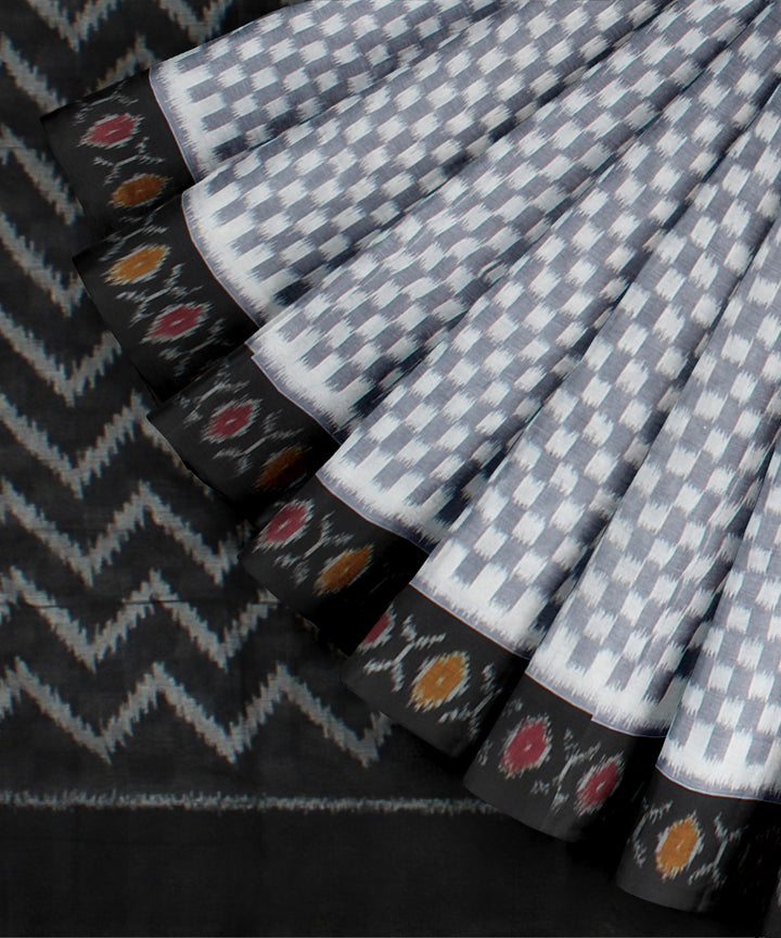 Grey black handloom cotton pochampally ikat saree