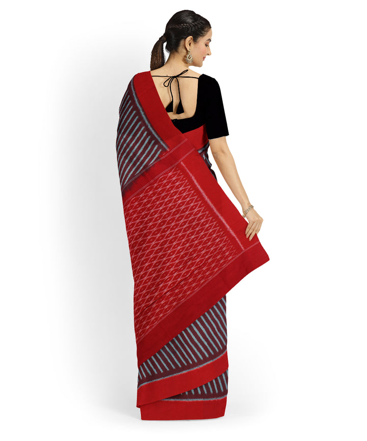 Red grey cotton handloom pochampally ikat saree