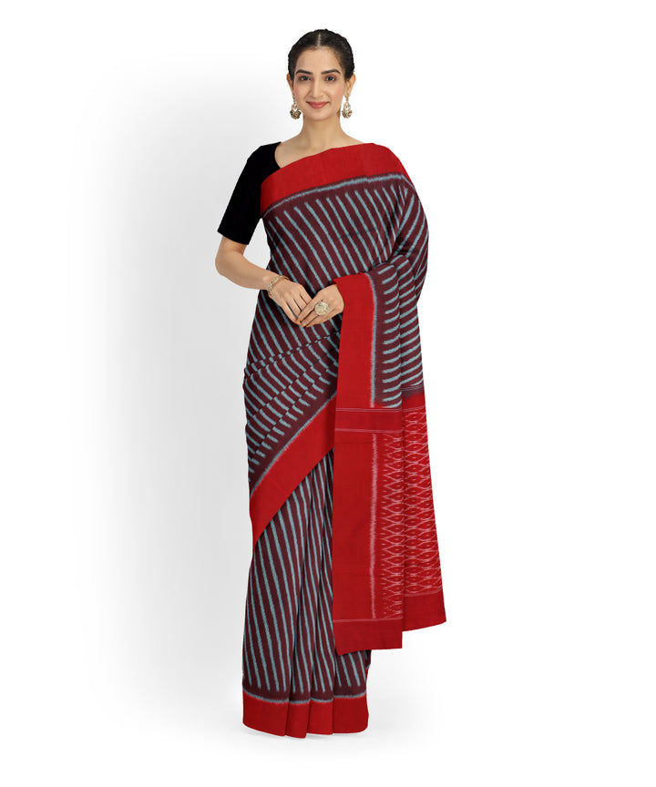 Red grey cotton handloom pochampally ikat saree