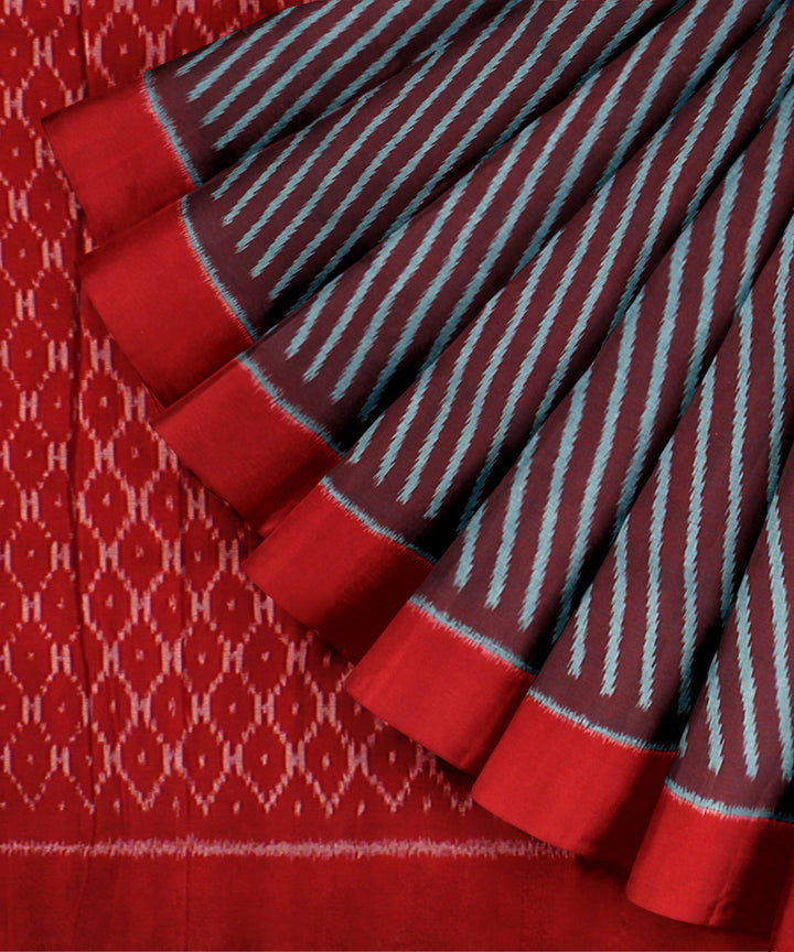 Red grey cotton handloom pochampally ikat saree