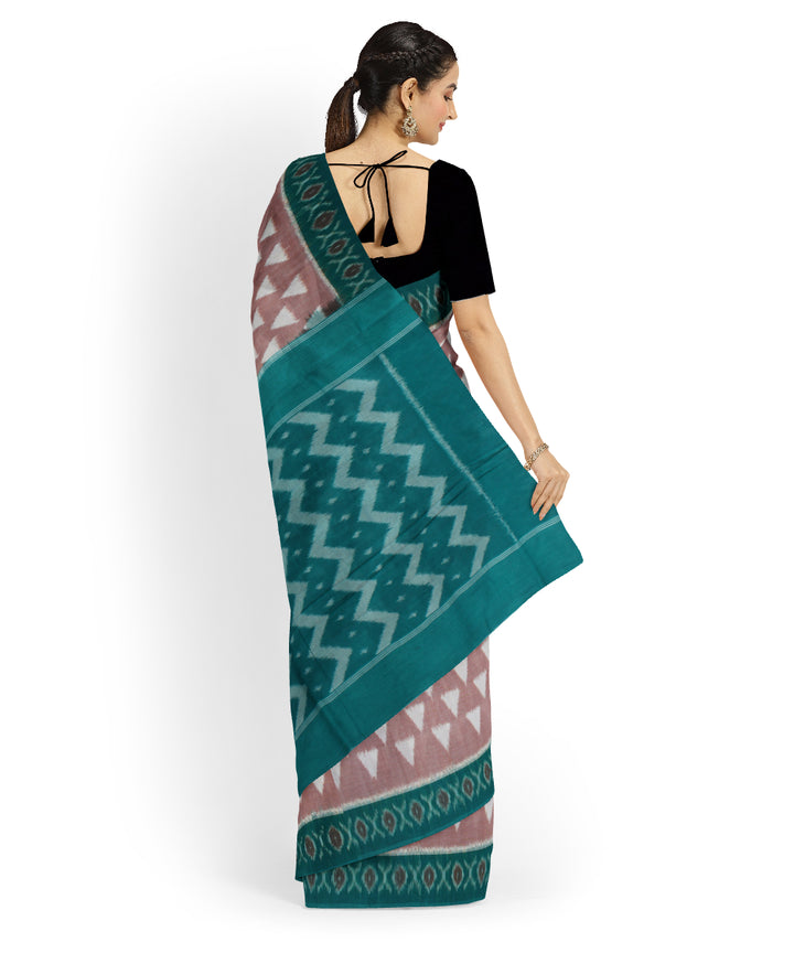 Brown green cotton handwoven pochampally ikat saree