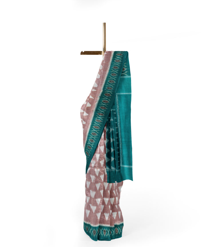 Brown green cotton handwoven pochampally ikat saree