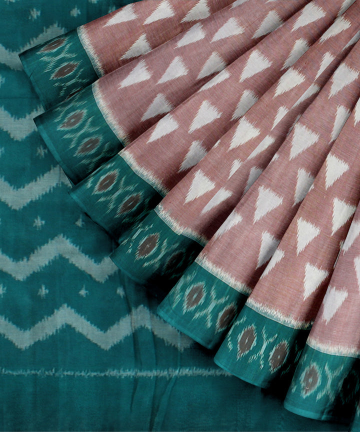 Brown green cotton handwoven pochampally ikat saree