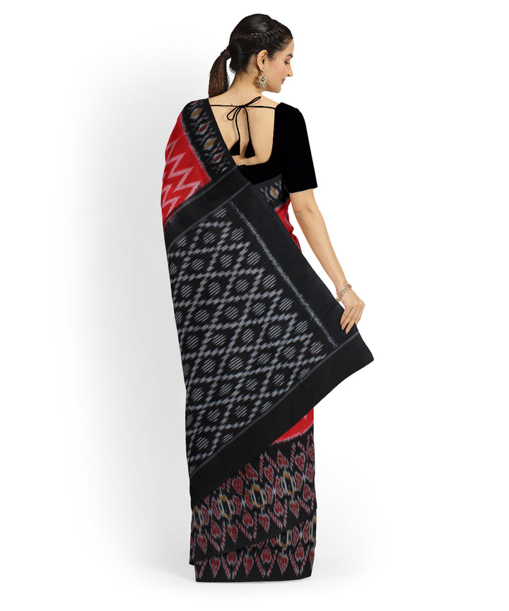 Red black cotton handwoven pochampally ikat saree