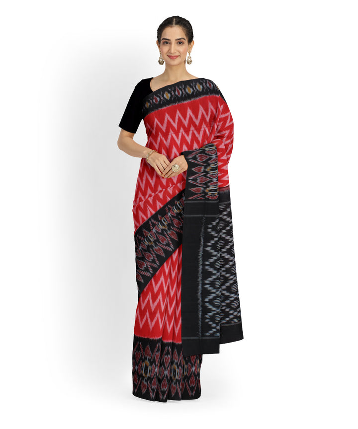 Red black cotton handwoven pochampally ikat saree