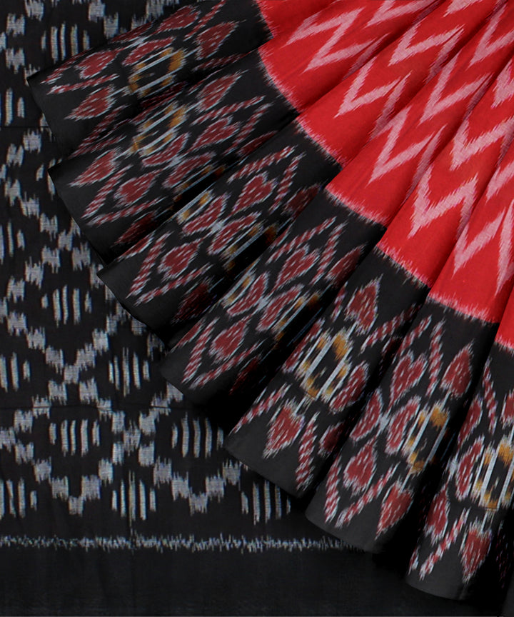 Red black cotton handwoven pochampally ikat saree