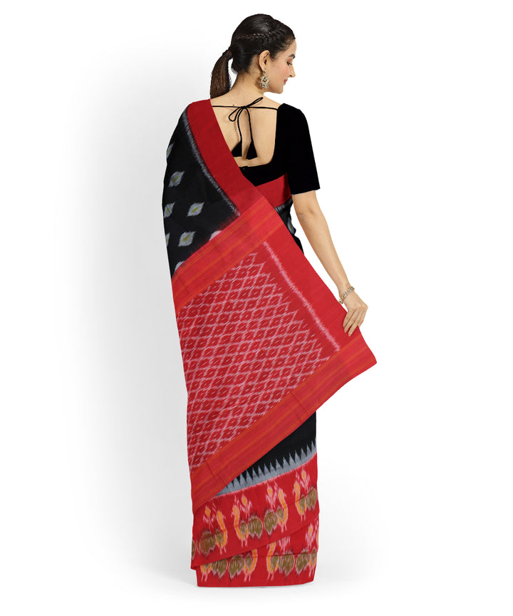 Black red cotton handwoven pochampally ikat saree