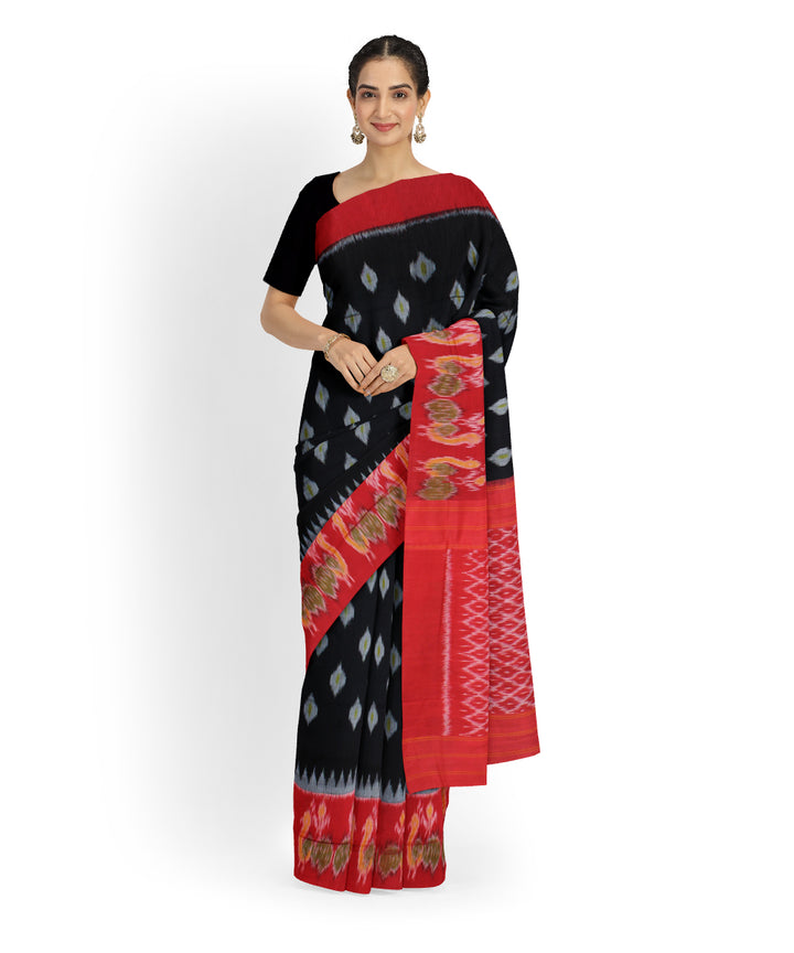 Black red cotton handwoven pochampally ikat saree