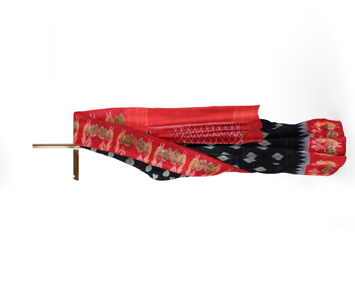 Black red cotton handwoven pochampally ikat saree