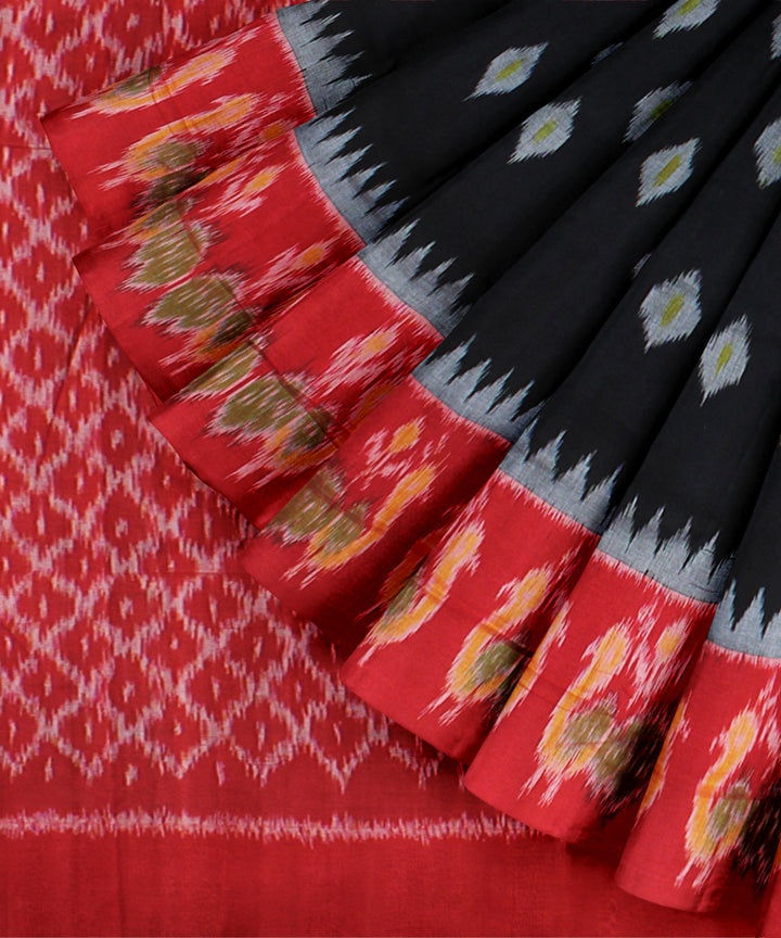 Black red cotton handwoven pochampally ikat saree