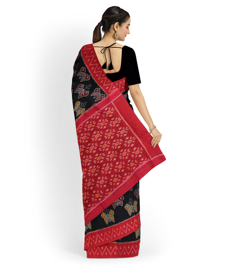 Black red cotton pochampally ikat handloom saree