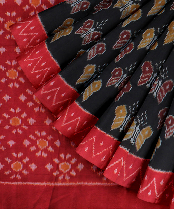 Black red cotton pochampally ikat handloom saree