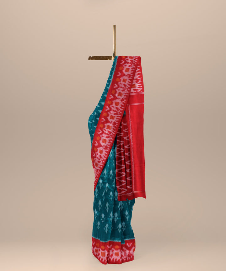 Dark green red handloom cotton pochampally ikat saree