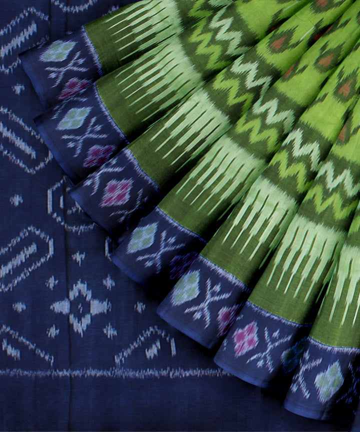 Lime green blue cotton handloom pochampally ikat saree