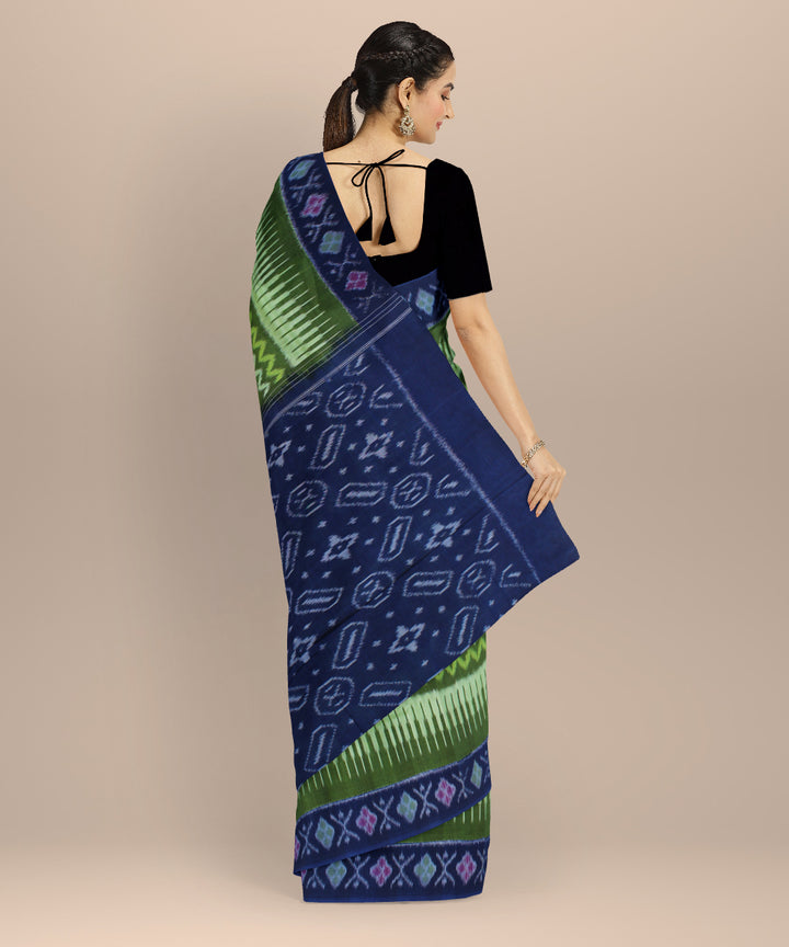 Lime green blue cotton handloom pochampally ikat saree