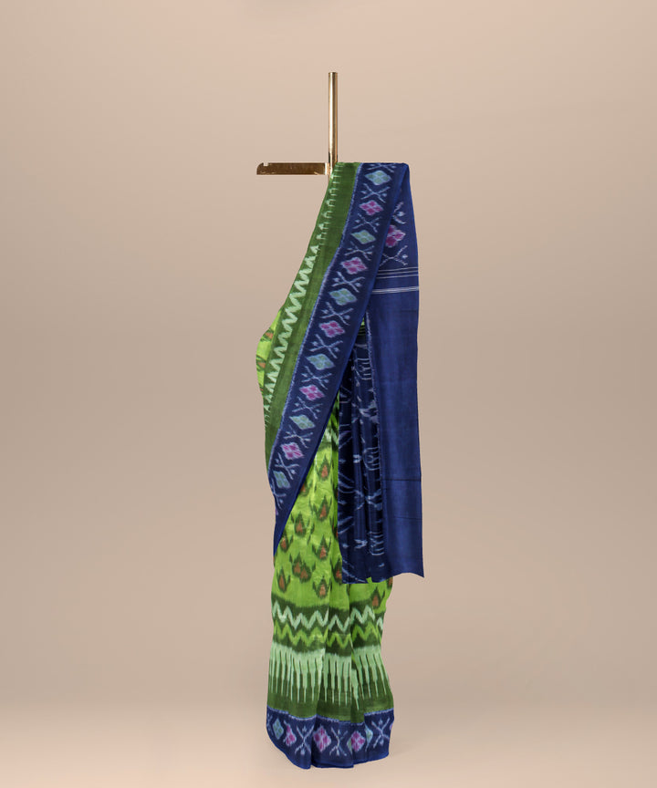 Lime green blue cotton handloom pochampally ikat saree
