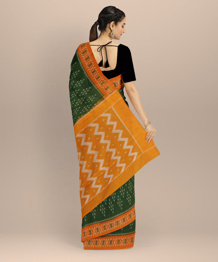 Dark green mustard handloom pochampally ikat cotton saree