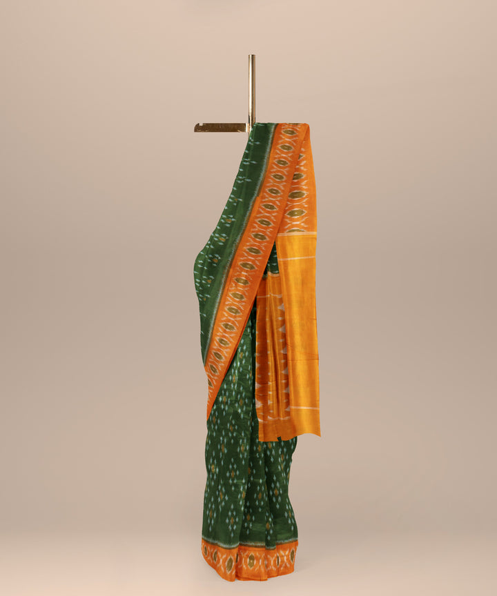 Dark green mustard handloom pochampally ikat cotton saree