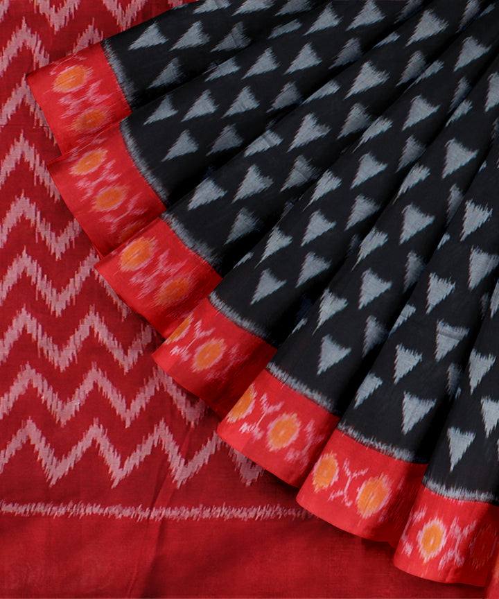 Black red handwoven cotton pochampally ikat saree