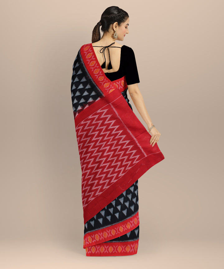 Black red handwoven cotton pochampally ikat saree