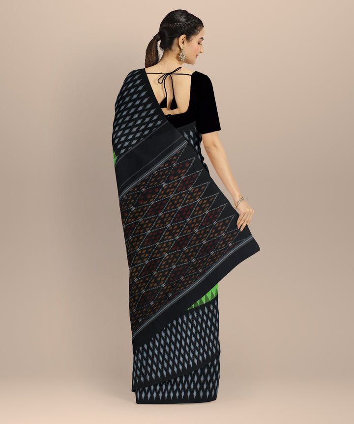 Light green black handwoven cotton pochampally ikat saree