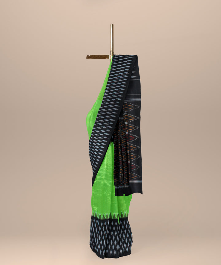 Light green black handwoven cotton pochampally ikat saree