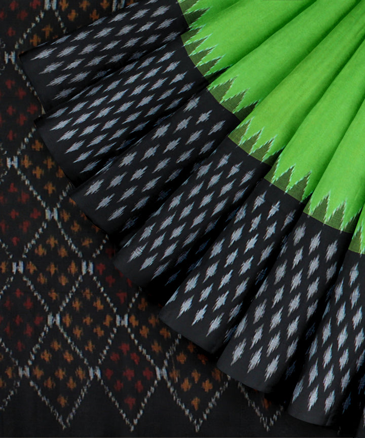 Light green black handwoven cotton pochampally ikat saree