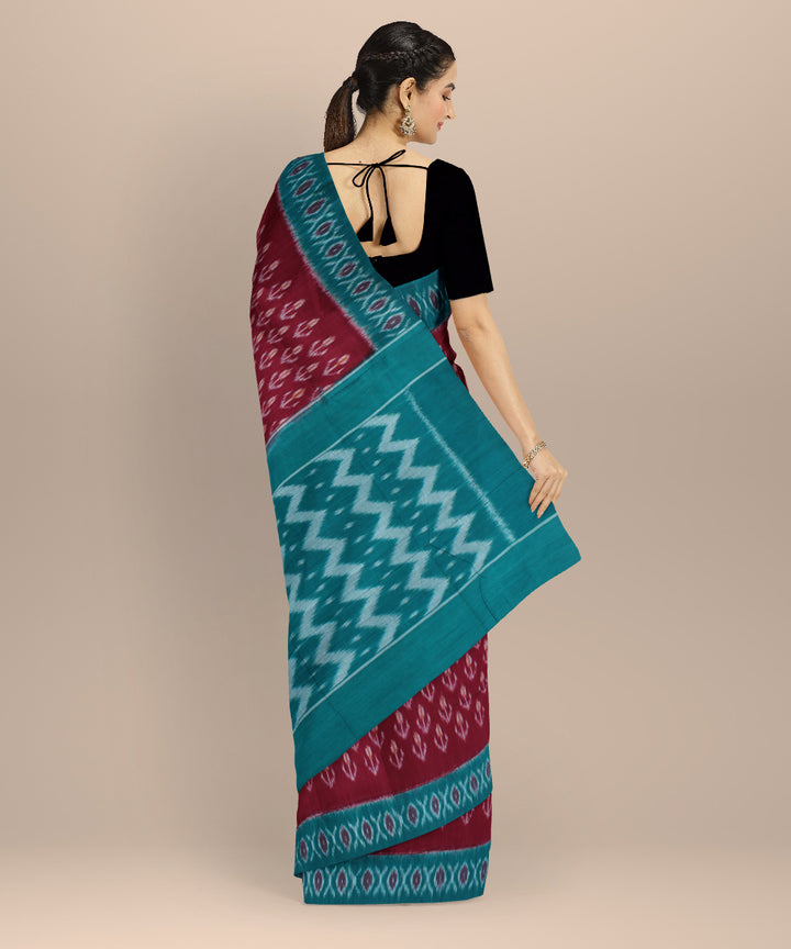 Red green cotton pochampally ikat handloom saree